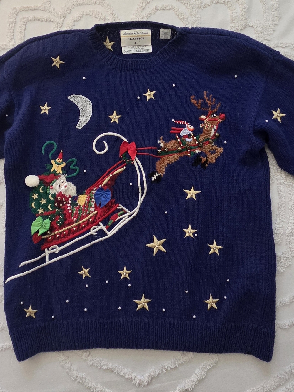 Marisa Christina Navy Christmas Santa Sleigh Sweater